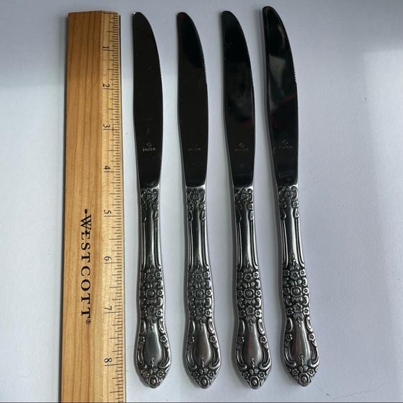 Vintage baroque sterling plate knives set of 4 flatware Korea - Picture 3 of 6